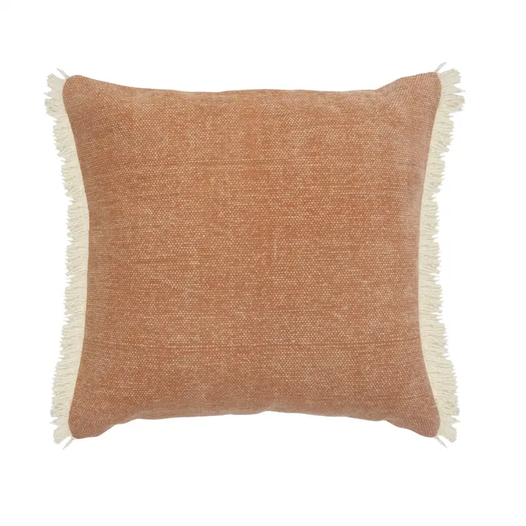 20" Orange And Tan Cotton Color Block Throw Pillow with Fringe