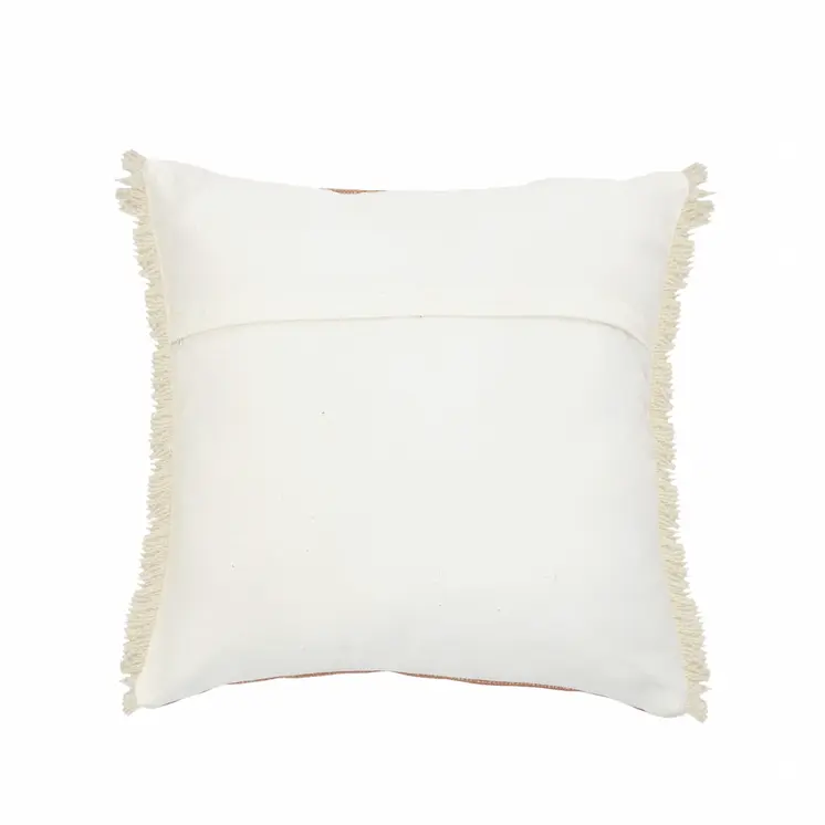 20" Orange And Tan Cotton Color Block Throw Pillow with Fringe