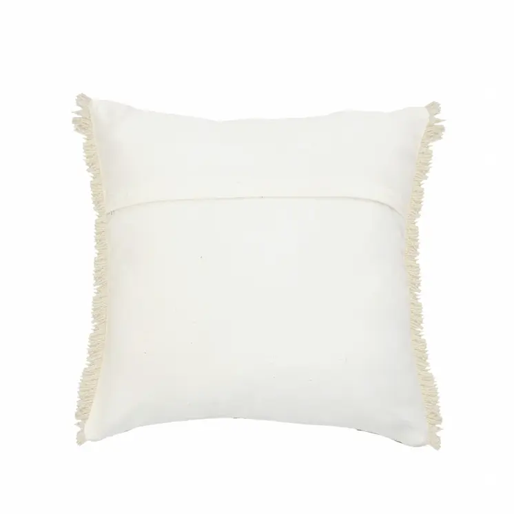20" Gray And Ivory Cotton Color Block Throw Pillow with Fringe