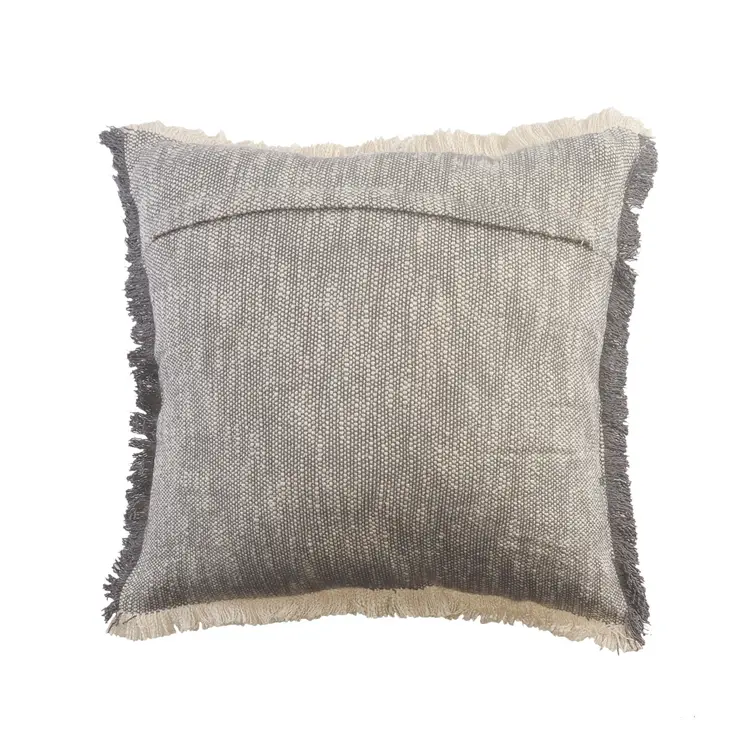 20" Gray And White Cotton Abstract Throw Pillow with Fringe