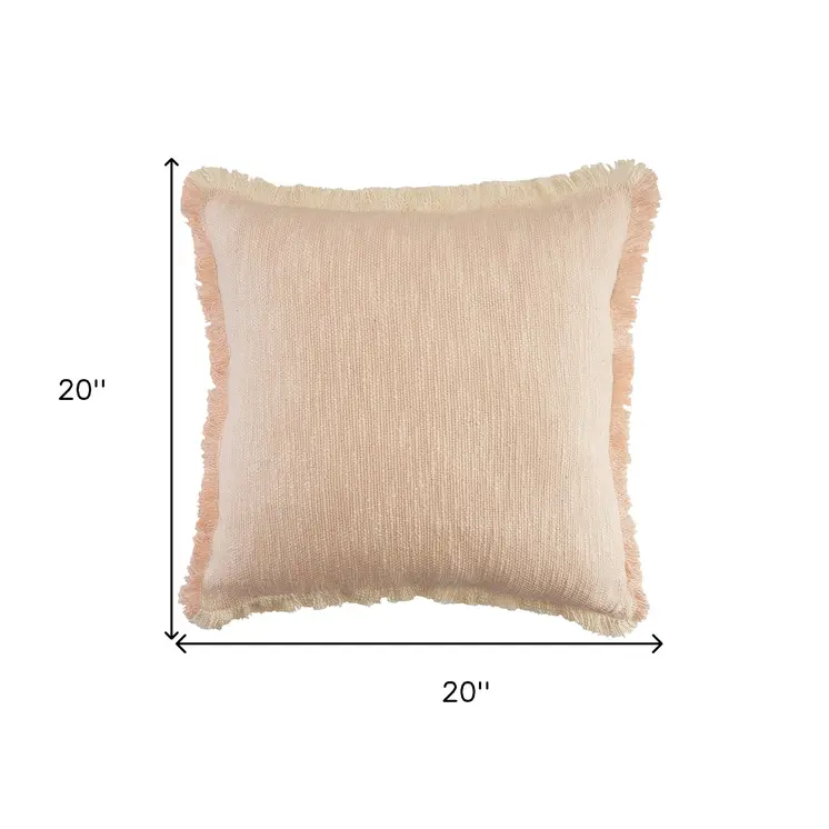 20" X 20" Light Pink And Cream 100% Cotton Abstract Zippered Pillow