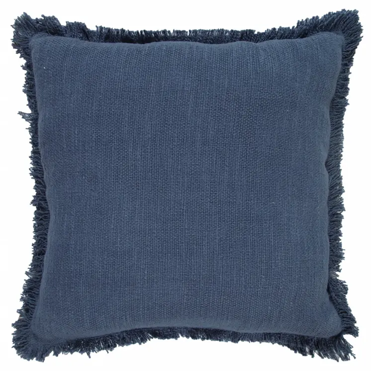 20" Navy Blue Cotton Throw Pillow with Fringe