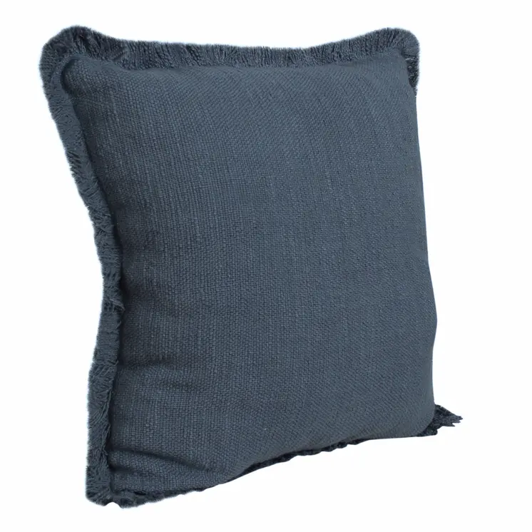 20" Navy Blue Cotton Throw Pillow with Fringe