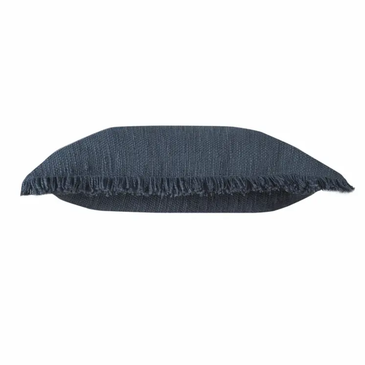20" Navy Blue Cotton Throw Pillow with Fringe