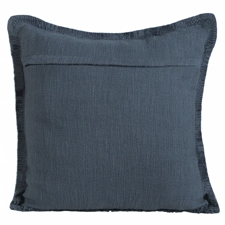 20" Navy Blue Cotton Throw Pillow with Fringe