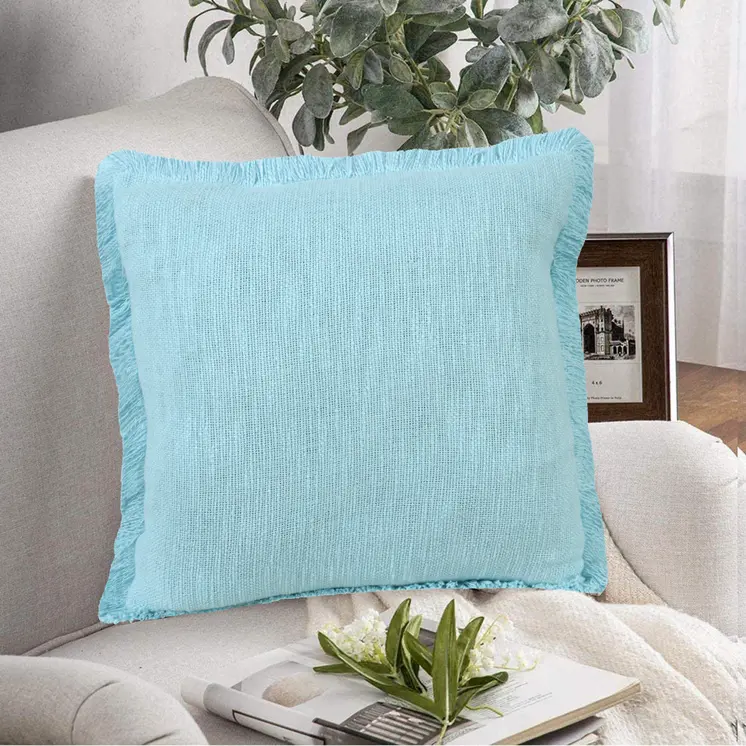 20" X 20" Bright Blue 100% Cotton Zippered Pillow
