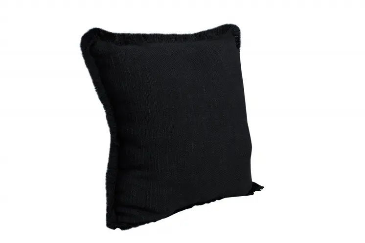 20" Black Cotton Throw Pillow with Fringe