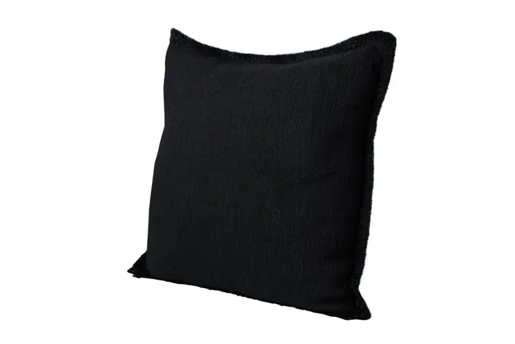 20" Black Cotton Throw Pillow with Fringe