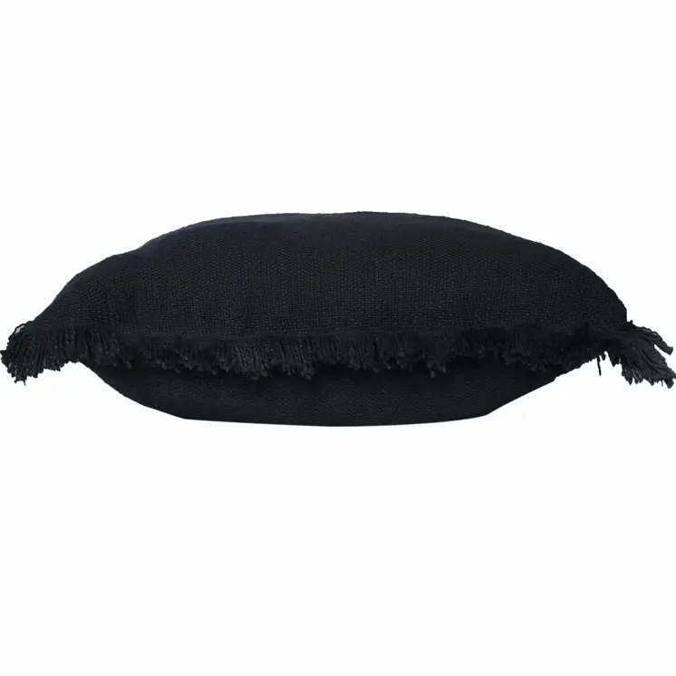 20" Black Cotton Throw Pillow with Fringe
