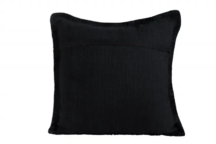 20" Black Cotton Throw Pillow with Fringe