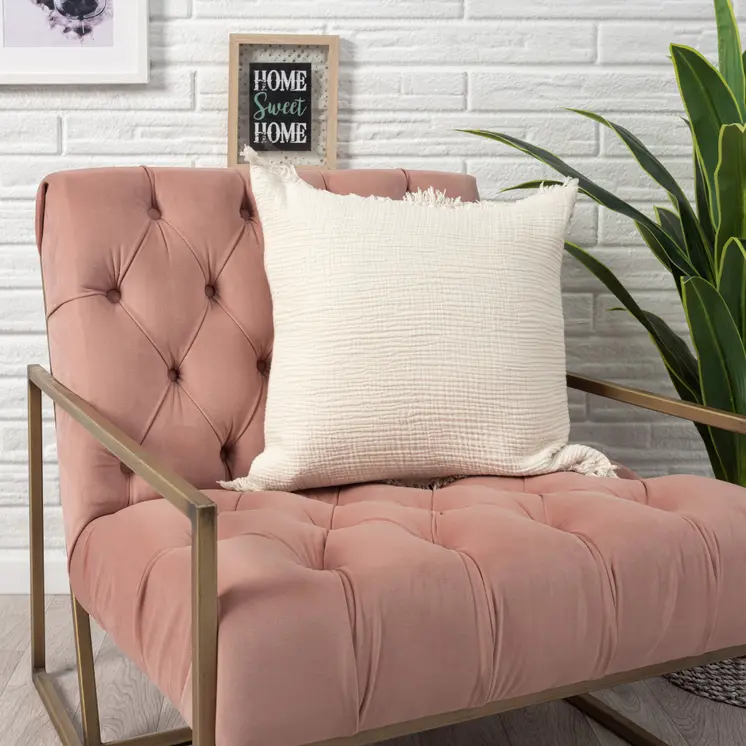 20" X 20" Cream And Beige 100% Cotton Zippered Pillow