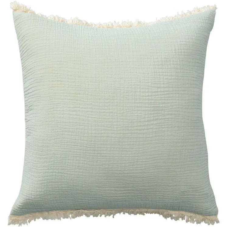 20" X 20" Aqua Blue And Cream 100% Cotton Zippered Pillow