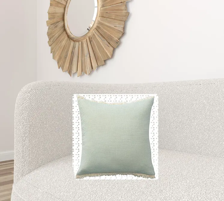 20" X 20" Aqua Blue And Cream 100% Cotton Zippered Pillow