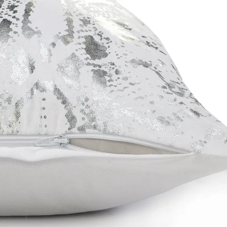 20" X 20" White And Silver 100% Cotton Animal Print Zippered Pillow