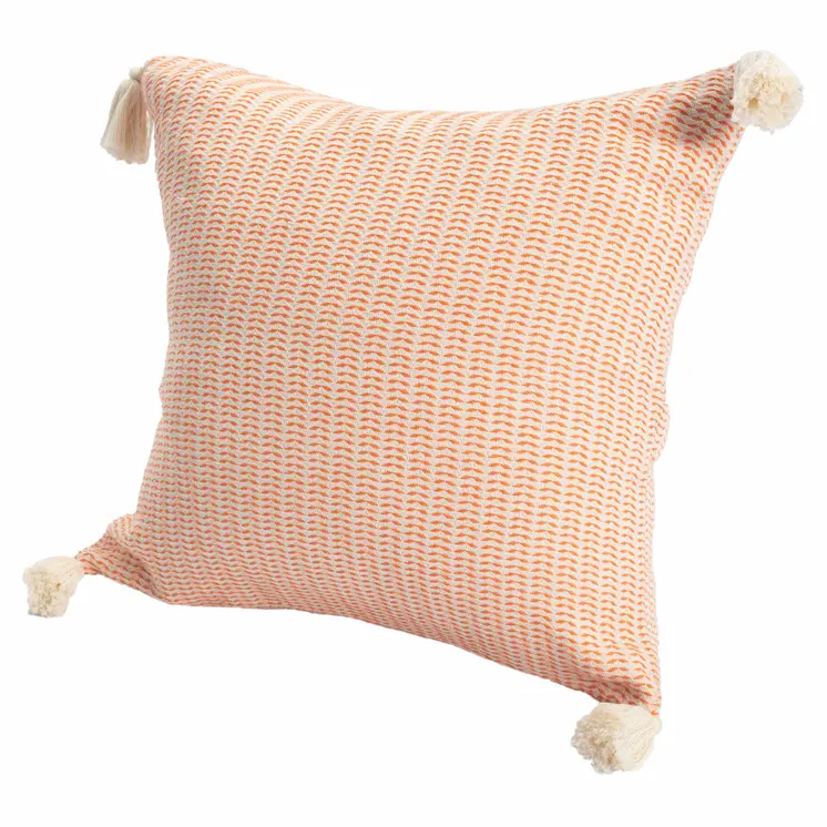 18" X 18" Orange And Ivory 100% Cotton Striped Zippered Pillow