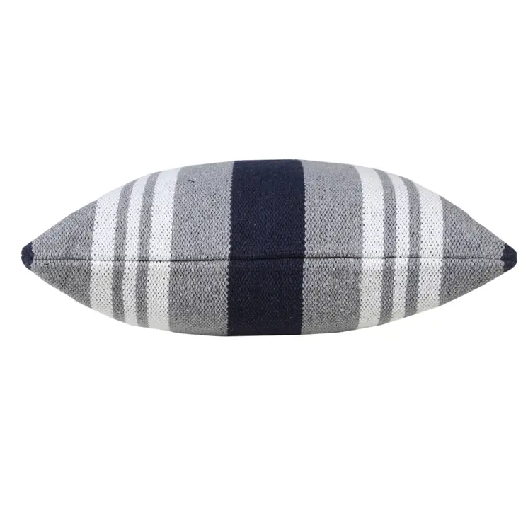 20" Navy Blue Gray And White Cotton Coastal Throw Pillow
