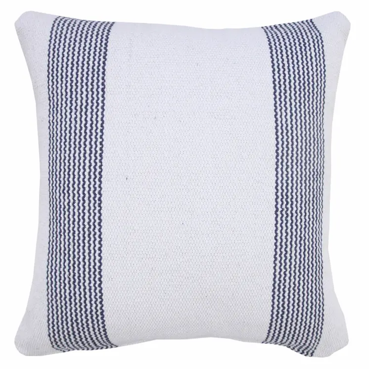 20" X 20" Pale Blue And White 100% Cotton Geometric Zippered Pillow