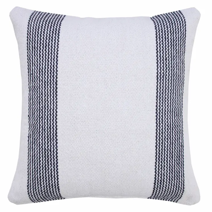 20" X 20" Deep Blue And White 100% Cotton Geometric Zippered Pillow