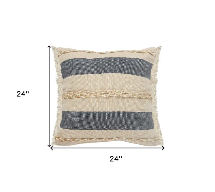 24" Denim Blue Jute Throw Pillow