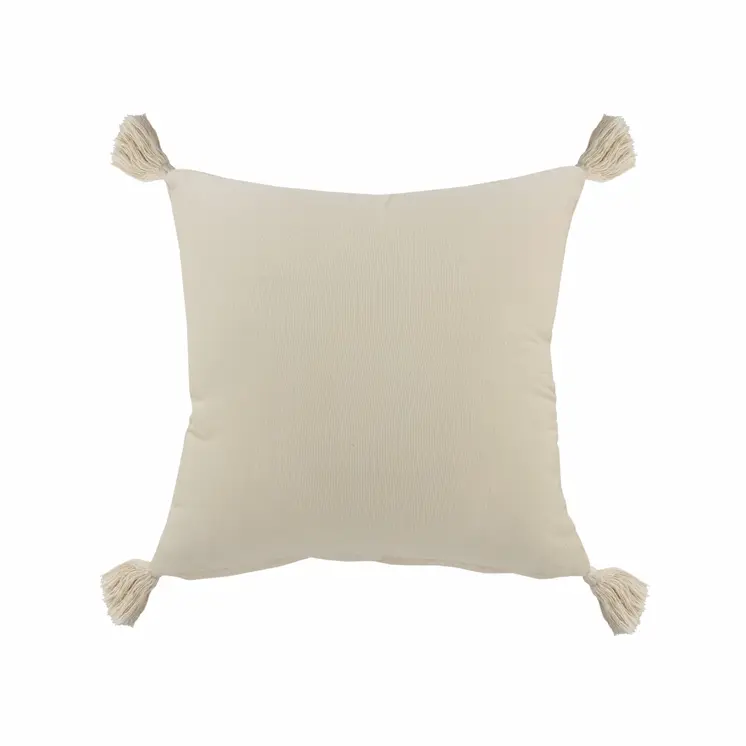 20" Emerald And White Cotton Color Block Throw Pillow with Fringe And Tassels