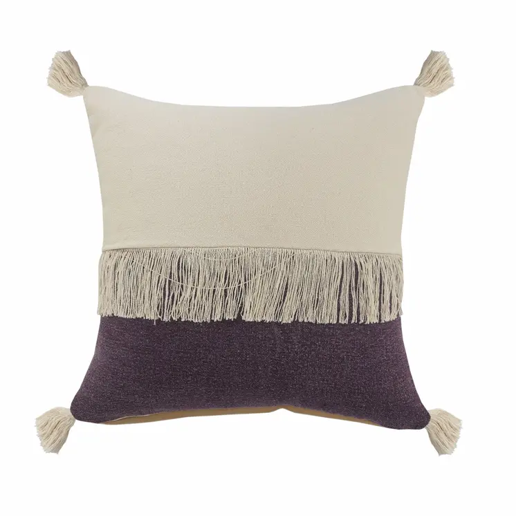 20" X 20" Purple And Off-White 100% Cotton Zippered Pillow