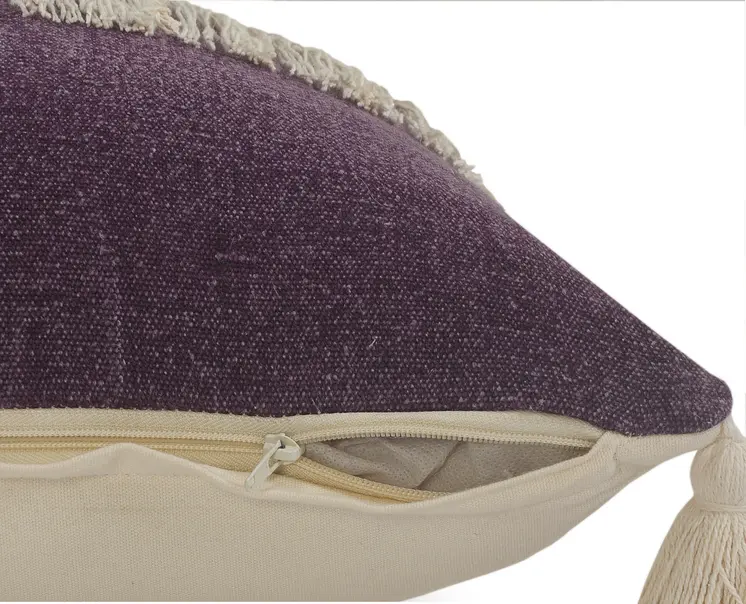 20" X 20" Purple And Off-White 100% Cotton Zippered Pillow