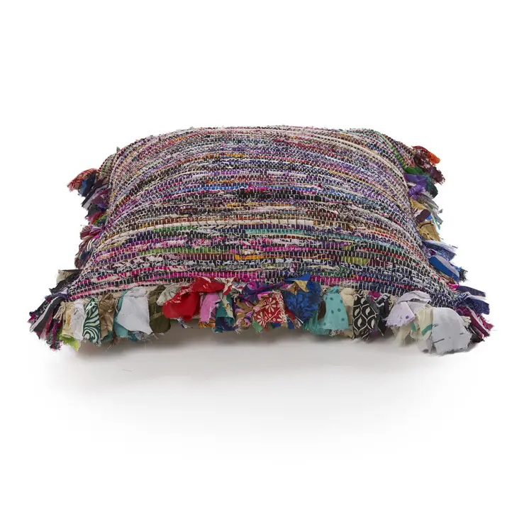 26" Blue and Red Throw Pillow with Fringe