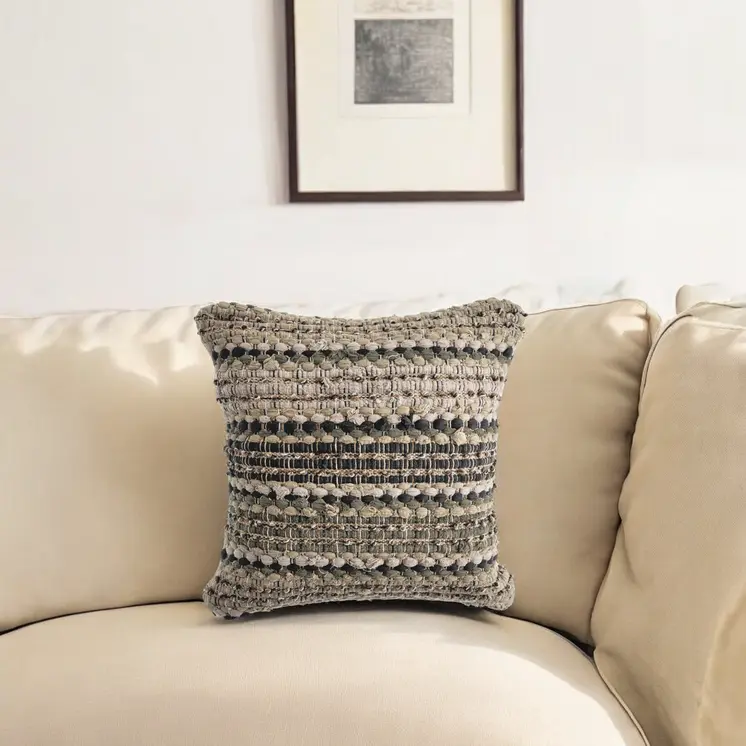 18" X 18" Beige And Brown 100% Cotton Striped Zippered Pillow