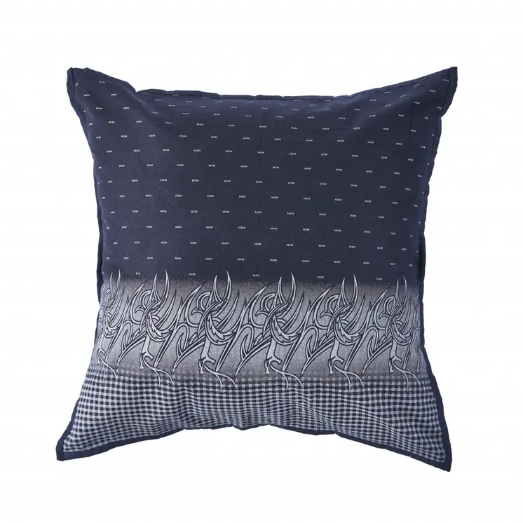 20" X 20" Navy And White 100% Cotton Geometric Zippered Pillow