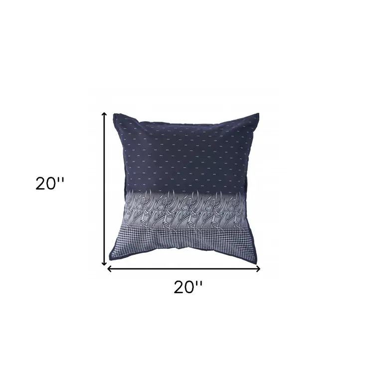 20" X 20" Navy And White 100% Cotton Geometric Zippered Pillow