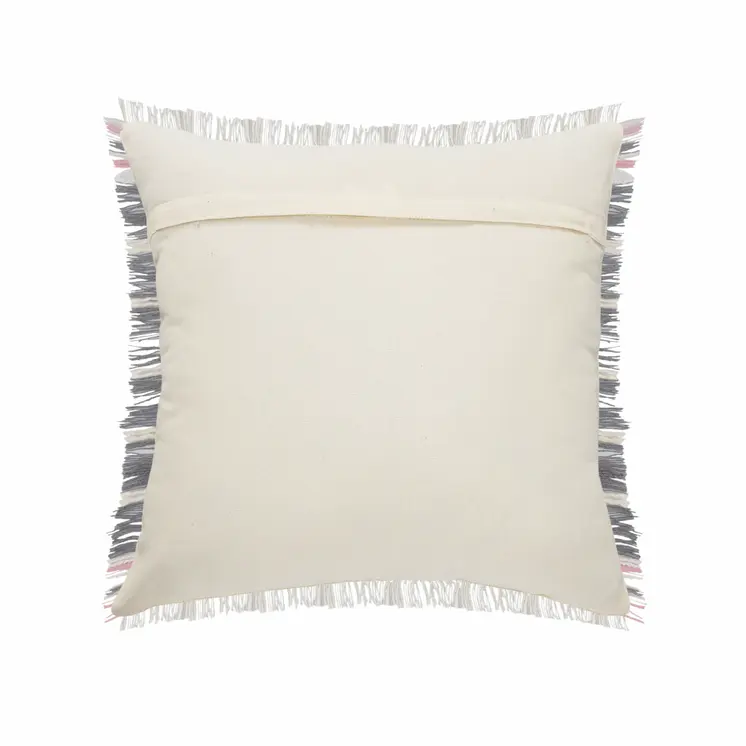 20" X 20" Gray White And Pink 100% Cotton Striped Zippered Pillow