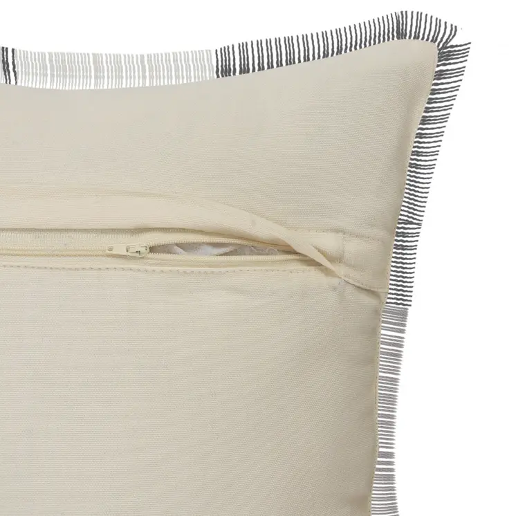 20" Gray And White Cotton Plaid Throw Pillow with Fringe