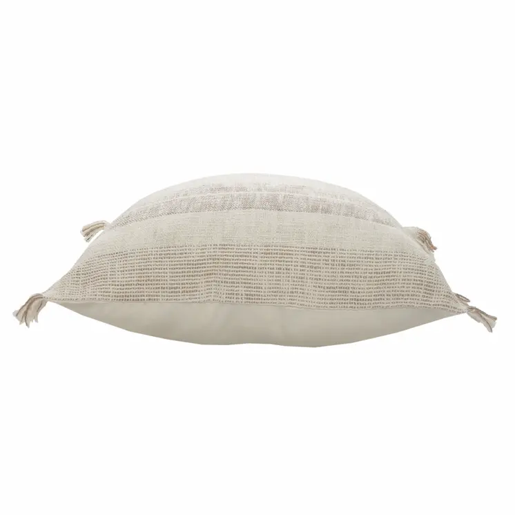 20" X 20" Cream Tan And Beige 100% Cotton Striped Zippered Pillow
