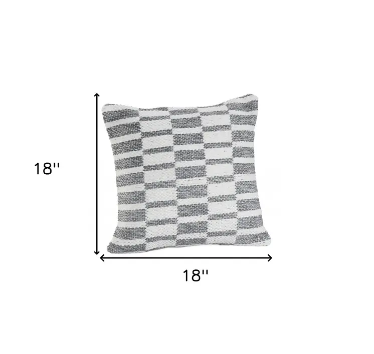 18" X 18" Gray And White 100% Cotton Geometric Zippered Pillow