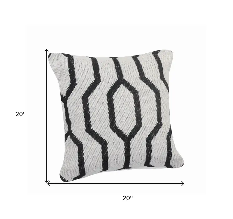 20" Black And White Cotton Geometric Throw Pillow