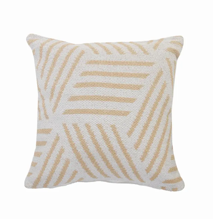 20" X 20" Tan And White 100% Cotton Geometric Zippered Pillow