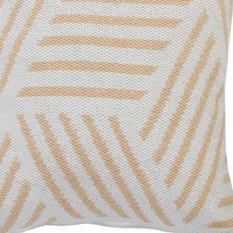 20" X 20" Tan And White 100% Cotton Geometric Zippered Pillow