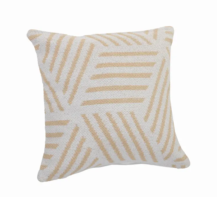 20" X 20" Tan And White 100% Cotton Geometric Zippered Pillow