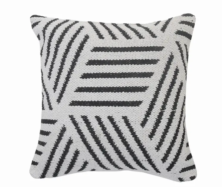 20" Black And White Cotton Geometric Throw Pillow