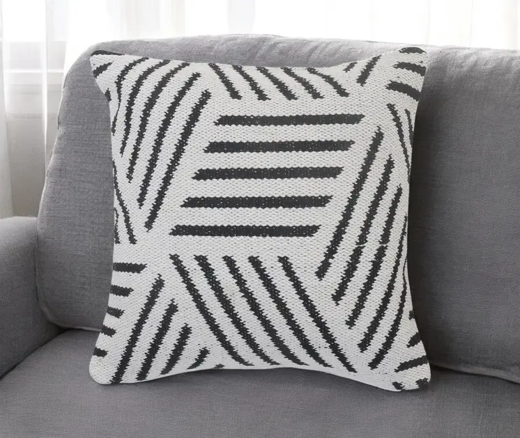 20" Black And White Cotton Geometric Throw Pillow