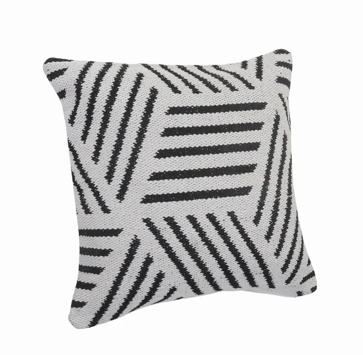 20" Black And White Cotton Geometric Throw Pillow