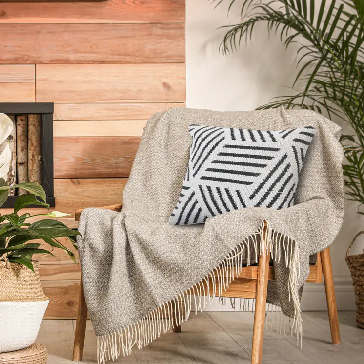 20" Black And White Cotton Geometric Throw Pillow