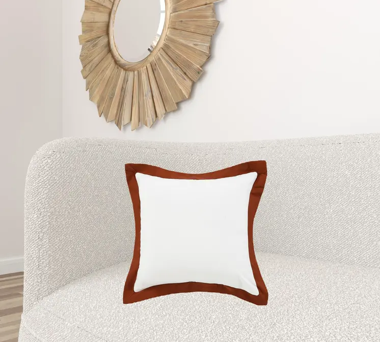 20" X 20" White And Cinnamon 100% Cotton Geometric Zippered Pillow