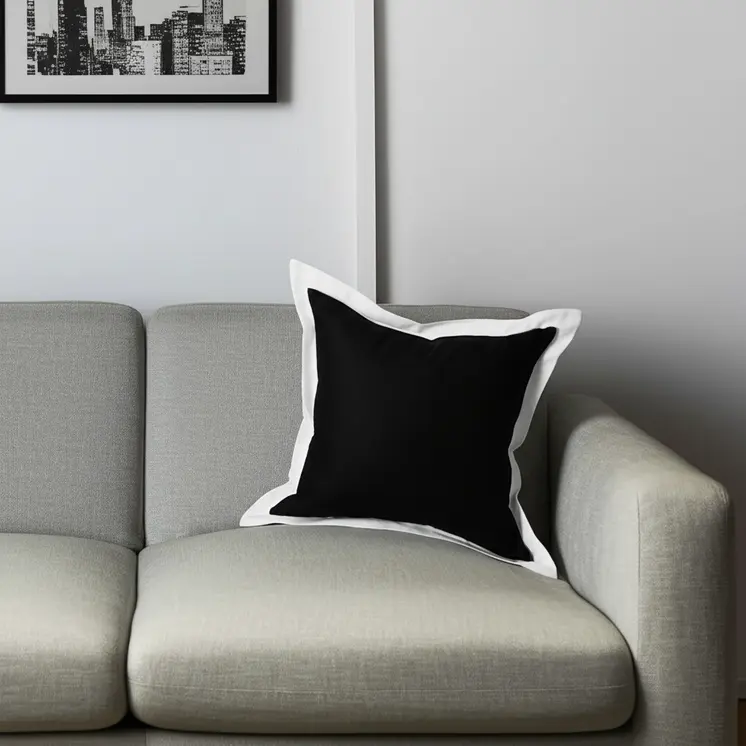 20" Black And White Cotton Geometric Throw Pillow