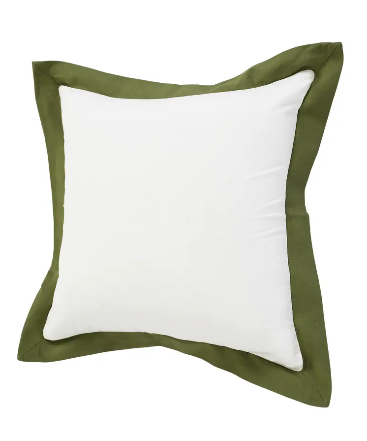 20" X 20" White And Moss Green 100% Cotton Geometric Zippered Pillow