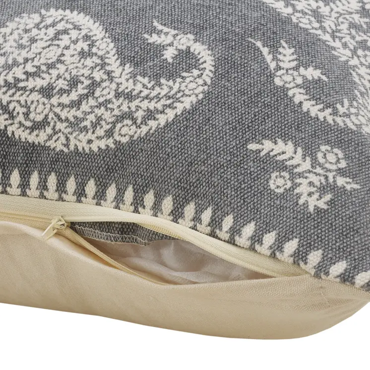 24" X 24" Gray And White 100% Cotton Geometric Zippered Pillow