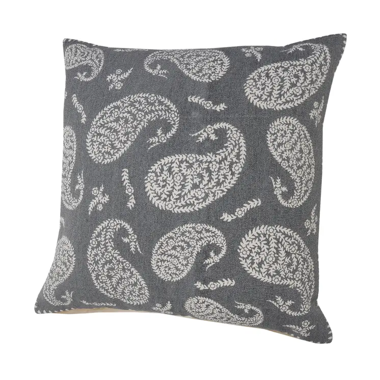 24" X 24" Gray And White 100% Cotton Geometric Zippered Pillow
