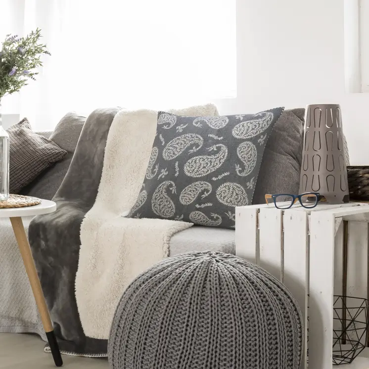 24" X 24" Gray And White 100% Cotton Geometric Zippered Pillow