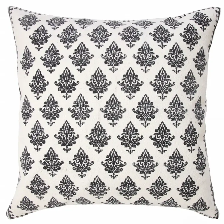 20" X 20" White And Black 100% Cotton Geometric Zippered Pillow