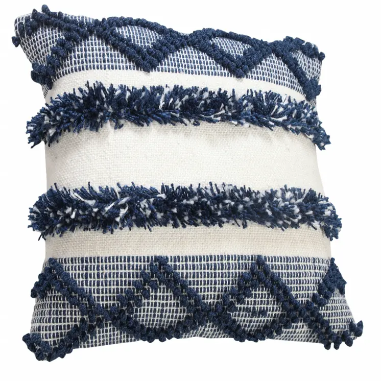 20" Navy Blue And White Fabric Coastal Throw Pillow